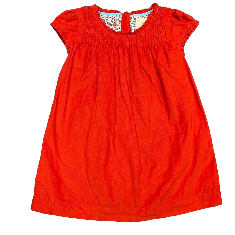 Mini Boden Dress 12-18 m Red Corduroy BabyWale Pintuck Short Sleeve Lined Ruffle